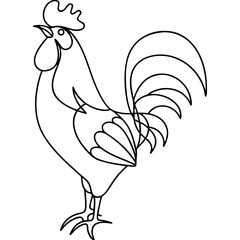 Rooster crowing line art illustration, for farm designs
