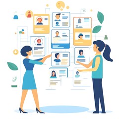 Human resource management technology (HR), Human resource manager touching human resource network structure and checks the CV online to choose the perfect employee for company, Effective recruitment.