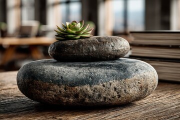 Stacked Rocks with Succulent Zen Balance and Natures Harmony