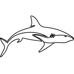 Obraz premium One line drawing of a shark, black and white, for educational purposes