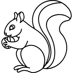 Naklejka premium Line art squirrel eating a nut, for children's books