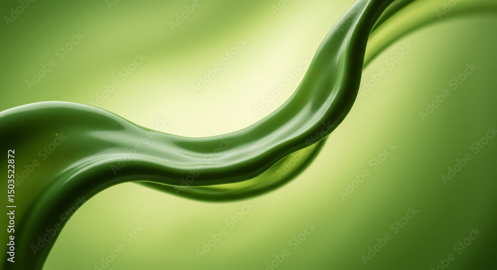 Poster abstract 3d rendering of a smooth, flowing green liquid wave or splash. its glossy surface and dynam