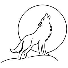 Fototapeta premium Howling wolf silhouette, moon background, for logo design