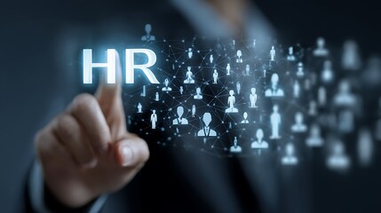 Human resource management technology (HR), Human resource manager touching human resource network structure and checks the CV online to choose the perfect employee for company, Effective recruitment