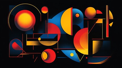 Abstract geometric shapes with vibrant colors on black background