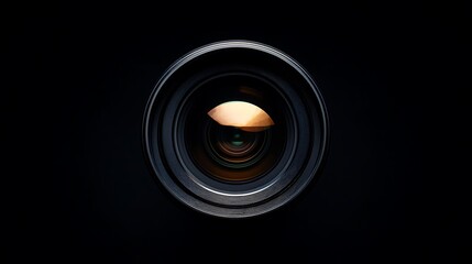 Close up shot of a camera lens on a black background view