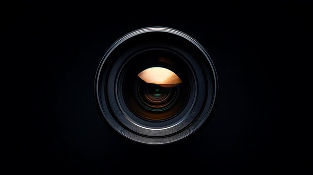 Close up shot of a camera lens on a black background view