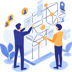 Human resource management technology (HR), Human resource manager touching human resource network structure and checks the CV online to choose the perfect employee for company, Effective recruitment.