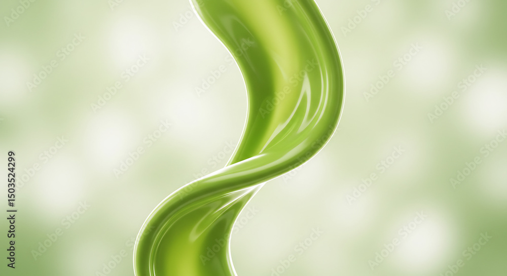 Poster abstract 3d rendering of a vibrant green liquid in a twisting, dynamic flow. smooth, glossy surface 