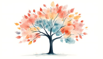 Fototapeta premium Watercolor Autumn Tree with White BG.
