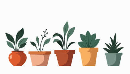 Geometric flower pots with greenery on white background, art and design