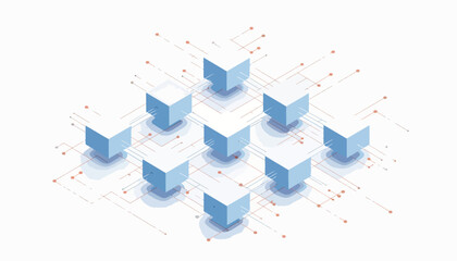 Abstract network of cubes showing data relationships in 3D grid, visualization