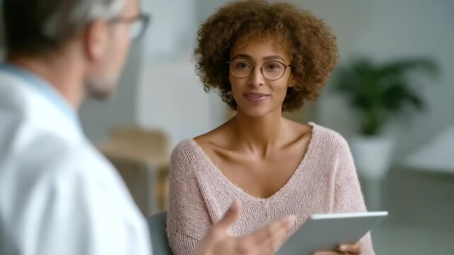 Medical professional explains wellness metrics to patient in clinic