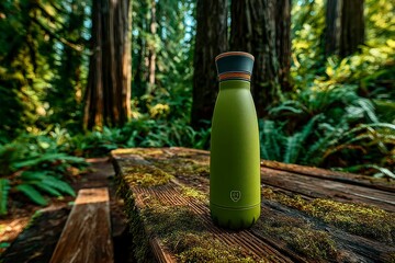 EcoFriendly Water Bottle in a Lush Forest Setting Ideal for Outdoor Enthusiasts and Nature Ph