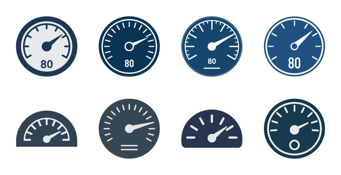Collection of speedometer icons showing different designs and styles