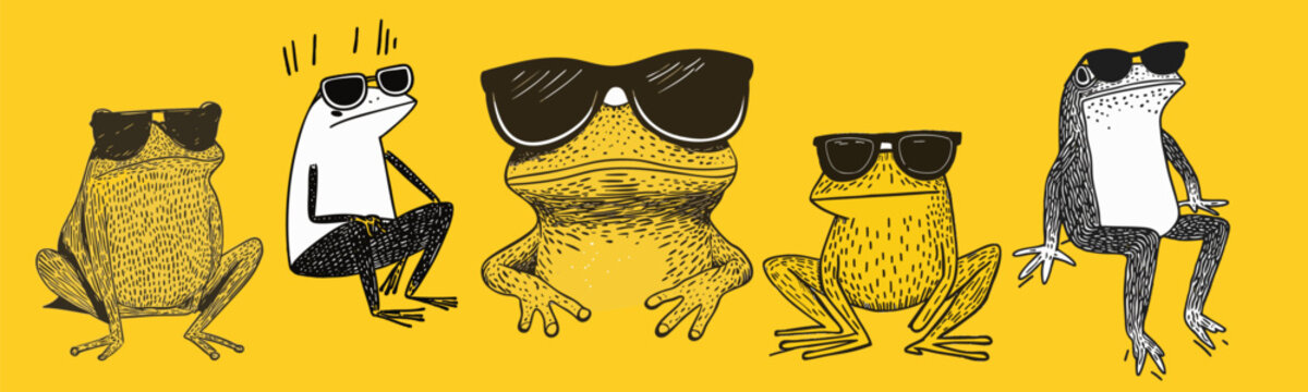 illustration set of cool summer frogs wearing sunglasses