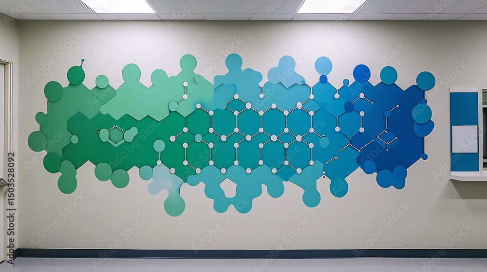 Poster compounding area feature mural of interconnected chemical structure abstract liquid blending into on