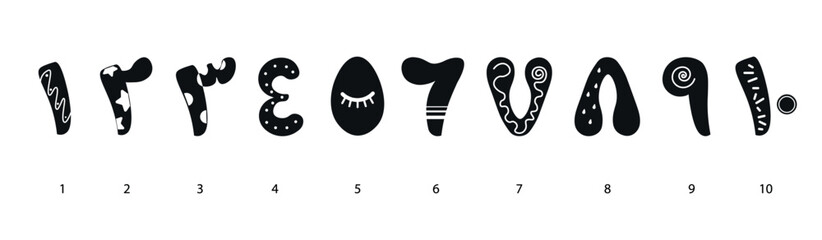 Arabic numerals, numbers set on a white background. Doodle art style.