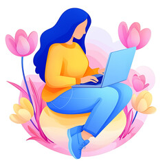 Woman Working on Laptop in Garden