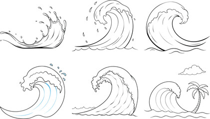 Fototapeta premium set of hand drawn vector wave elements white background