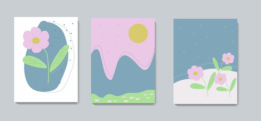 Flat illustration of flower banner. Linearity,primitive draw,mural