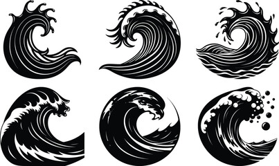 vector set of wave silhouette