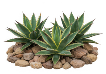 Agave plant with rocks isolated on transparent background