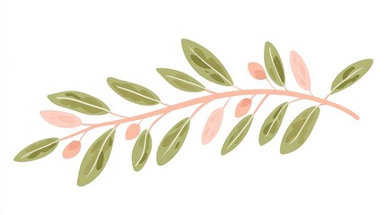 Obraz premium Delicate branch with leaves and small berries.