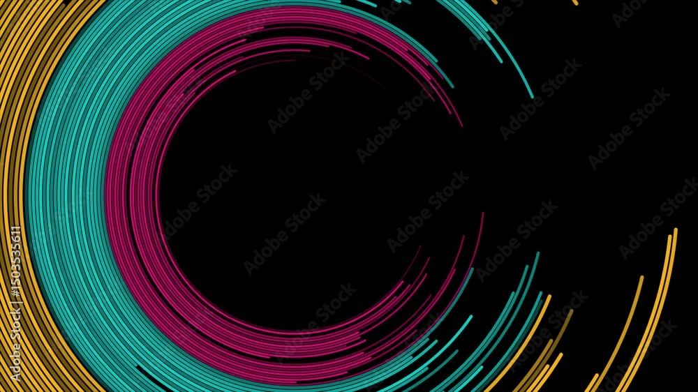 Poster colorful minimal circular lines abstract tech background. seamless looping bright futuristic motion 