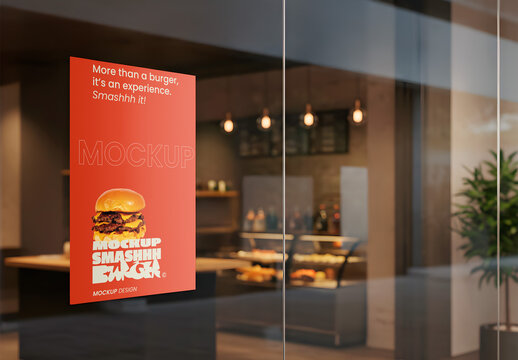 Poster on Glass Window of  with Shop Background