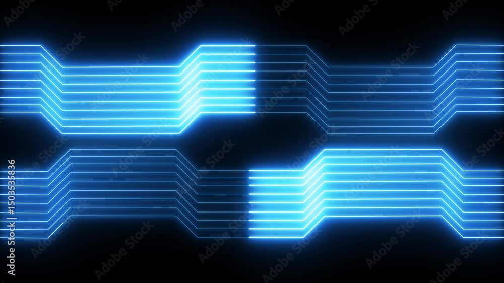 Poster neon glowing futuristic circuit line animation on black background. abstract neon technology backgro