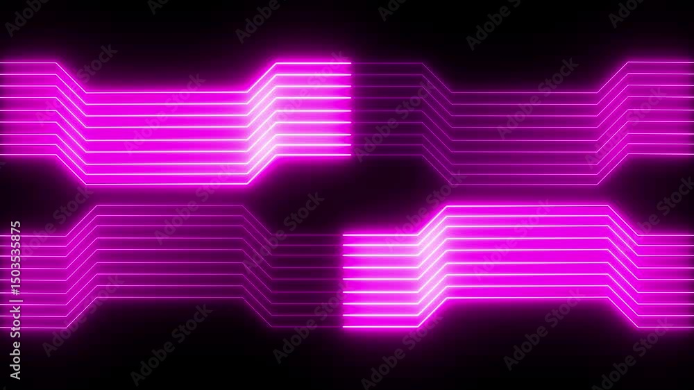 Poster neon glowing futuristic circuit line animation on black background. abstract neon technology backgro