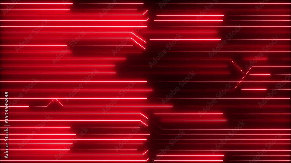Poster neon glowing futuristic circuit line animation on black background. abstract neon technology backgro