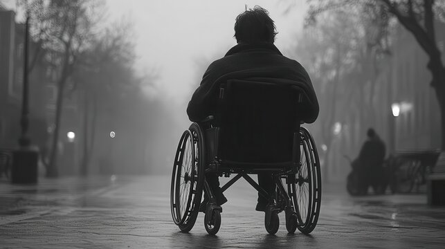 A person in a wheelchair facing physical barriers to accessibility, Disability Discrimination, Emotional and impactful