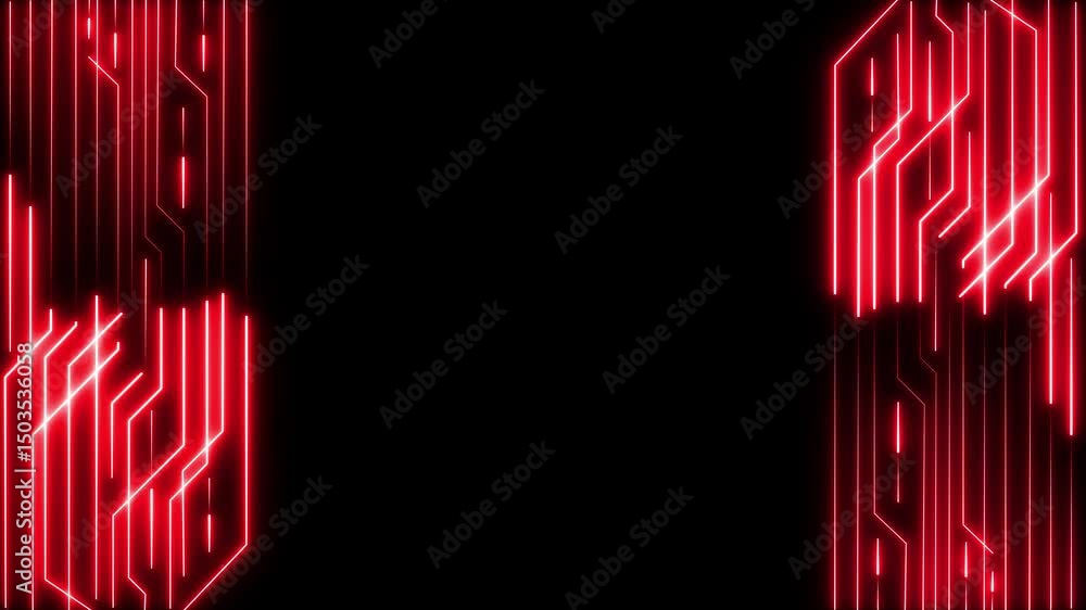 Poster neon glowing futuristic circuit line animation on black background. abstract neon technology backgro