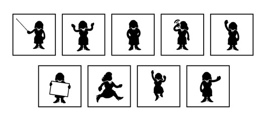 Obraz premium Business Women Silhouette Icon Set: versatile vector collection of playful icon figures, each expressing a different action or emotion. Perfect for adding a touch of whimsy to websites & presentations
