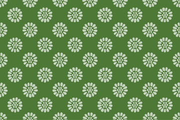 Hand drawn Japanese style chrysanthemum pattern background, Cute Japanese pattern wallpaper, Seamless vector material/手描きの菊模様の背景、かわいい日本の和柄、緑色
