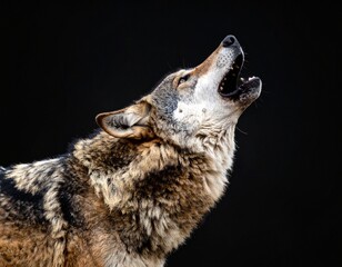 Howling Wolf on Black Background – Wildlife Portrait © Ryoma