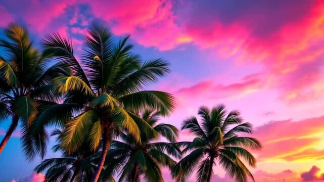 Pink and Purple Sunset Timelapse with Palm Tree Silhouettes &ndash; 4K Sky