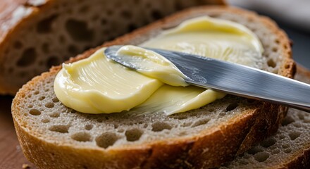 a knife sprwading butter on bread