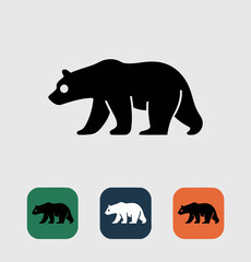 Black Bear Silhouette Icon with Rounded Edges in Multiple Color Backgrounds