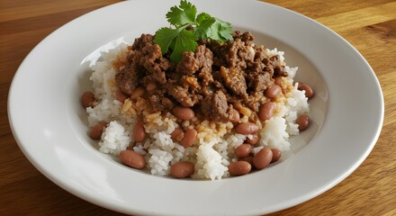 rice and bean with cooked meat