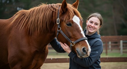 Fototapeta premium girl with his horse