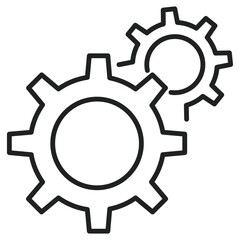 Two gear wheels connect together in a black and white outline, showing teamwork and an engineering or mechanics concept.