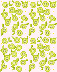Seamless green kiwi with white flower vector illustration for wallpaper background. Hand draw for printable or wrapping
