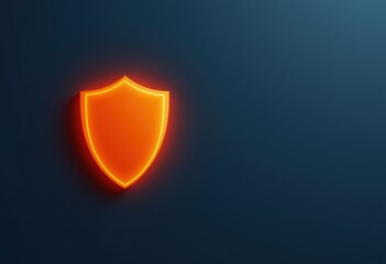 Glowing Orange Shield Icon on Dark Blue Background
