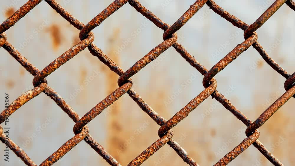 Poster weathered metal mesh: an abstract view of a weathered chain-link fence, with an alluring display of 