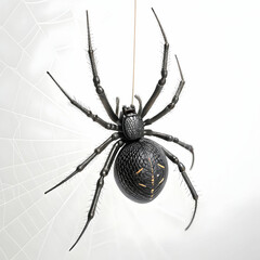 a black spider hanging from its web thread 3d wi