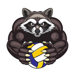 Obraz premium volleyball mascot raccoon vector illustration design