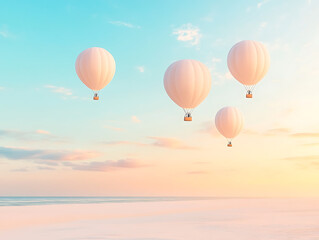 Naklejka premium White hot air balloons over beach.